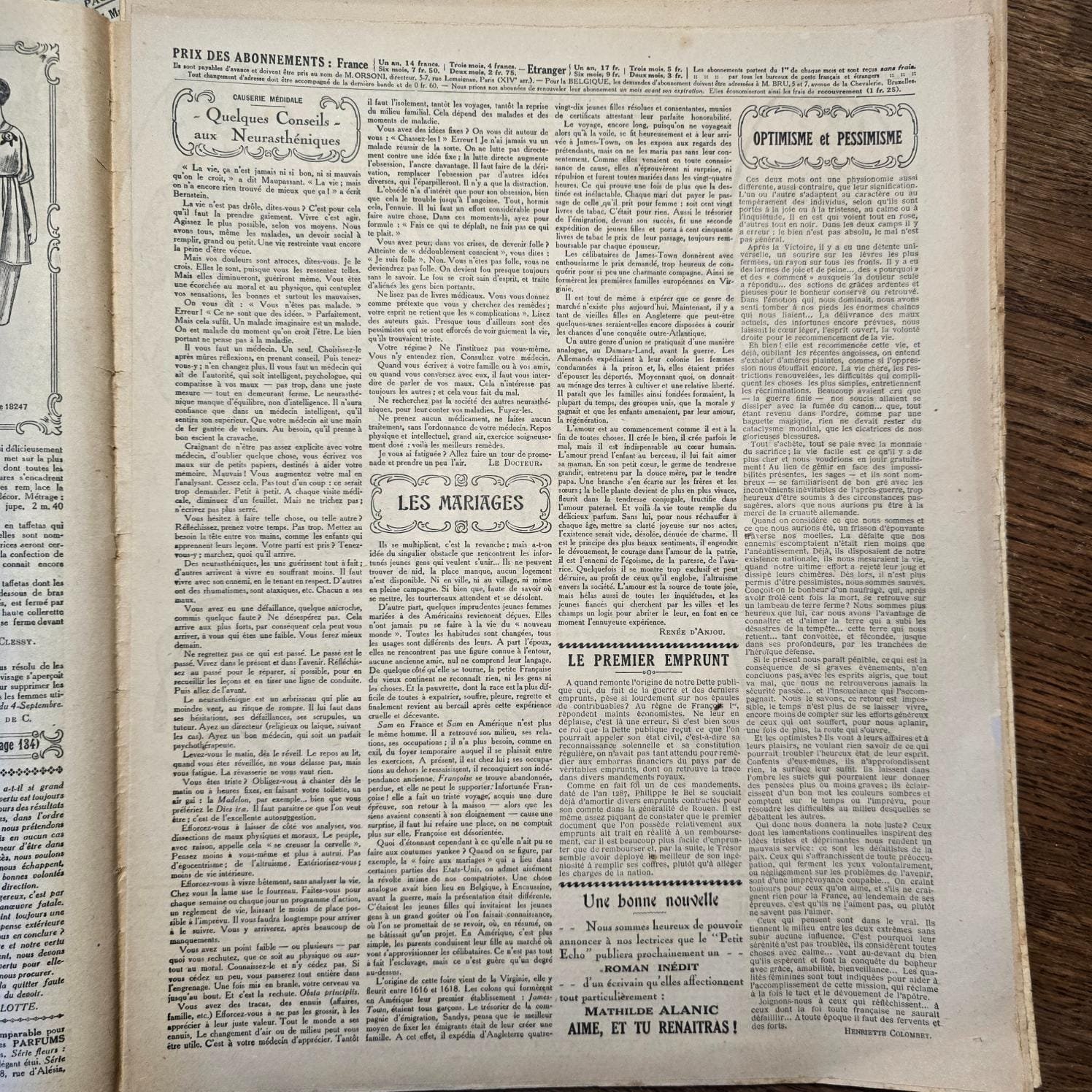 Extrait sur les leçons de vie d'un des magazines « Le Petit Écho de la Mode » des années 30