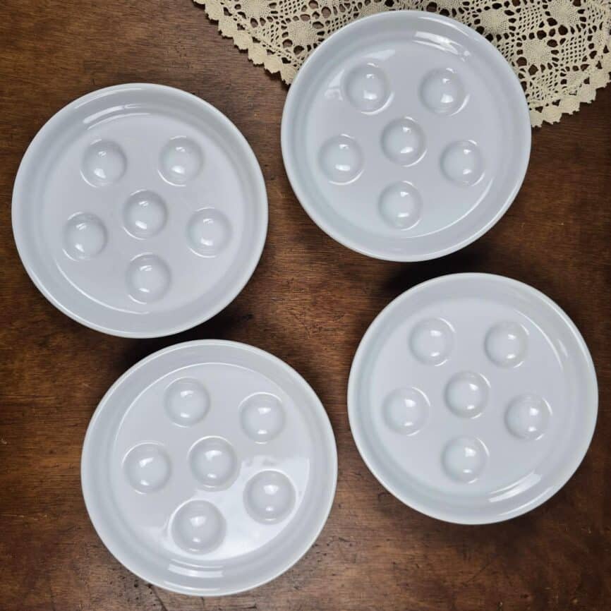 plat escargot porcelaine baudour blanc vintage