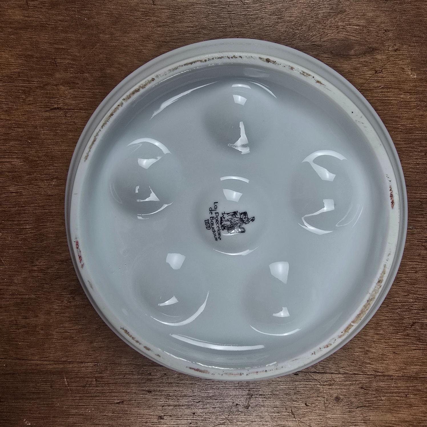 plat escargot porcelaine baudour blanc vintage