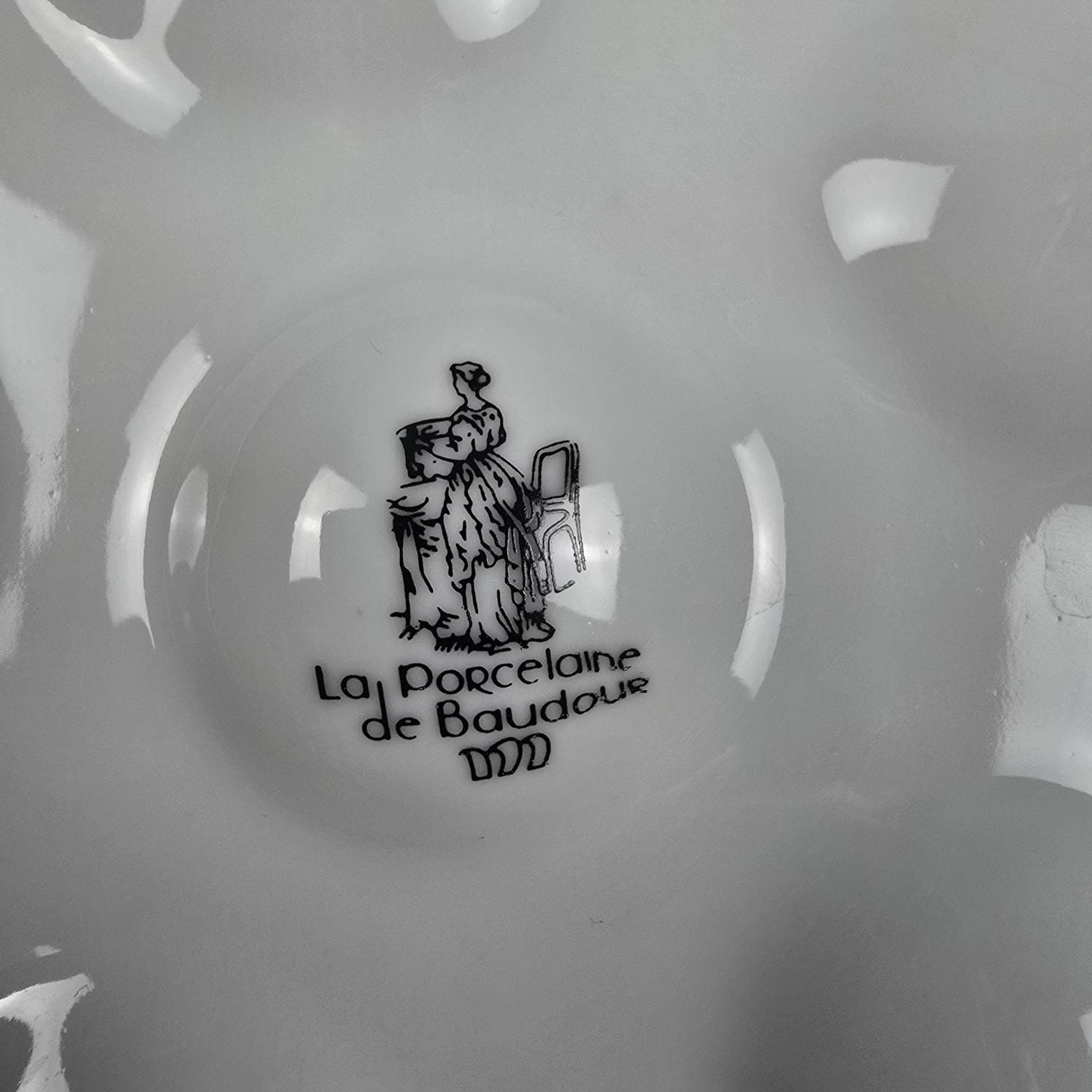 plat escargot porcelaine baudour blanc vintage
