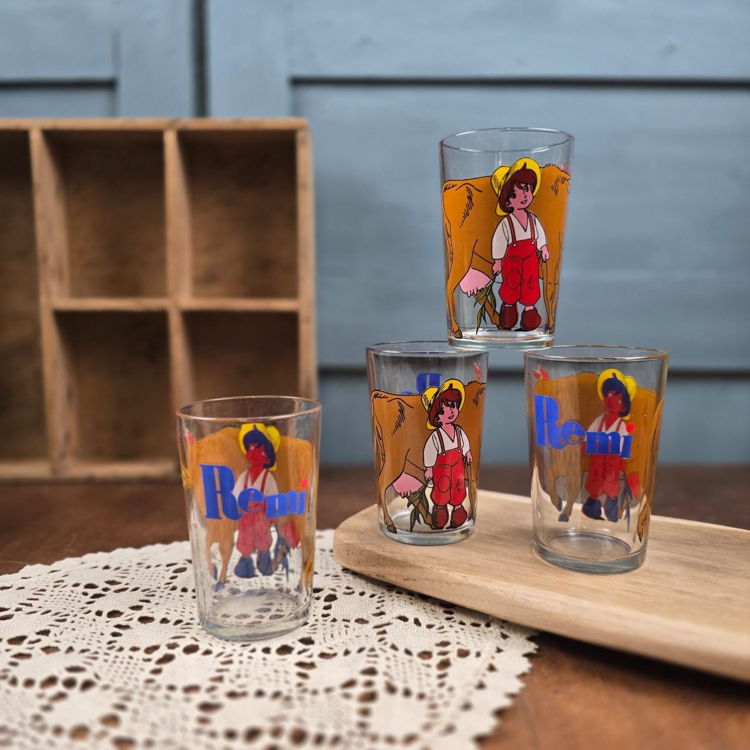 Lot de 4 verres Rémi sans famille vintage – Dessin animé culte années 80, dans ambiance vintage