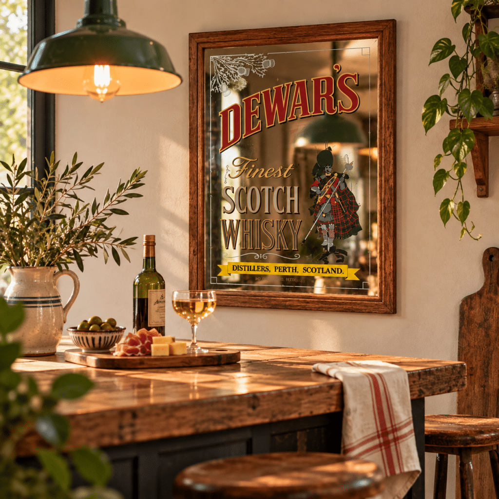 Miroir Dewar’s dans un coin bar champêtre