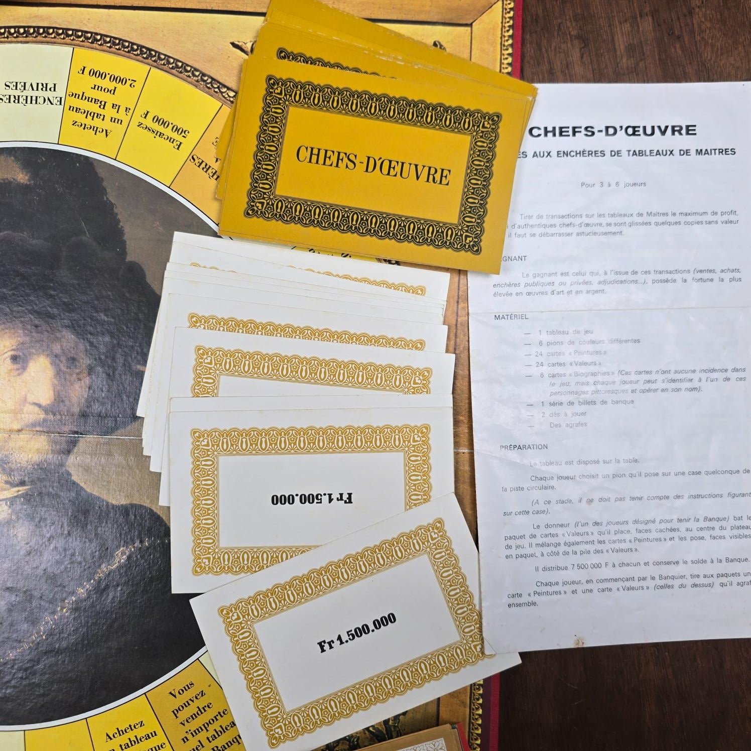 Cartes et documents du jeu Chefs-d’œuvre avec la notice d’origine