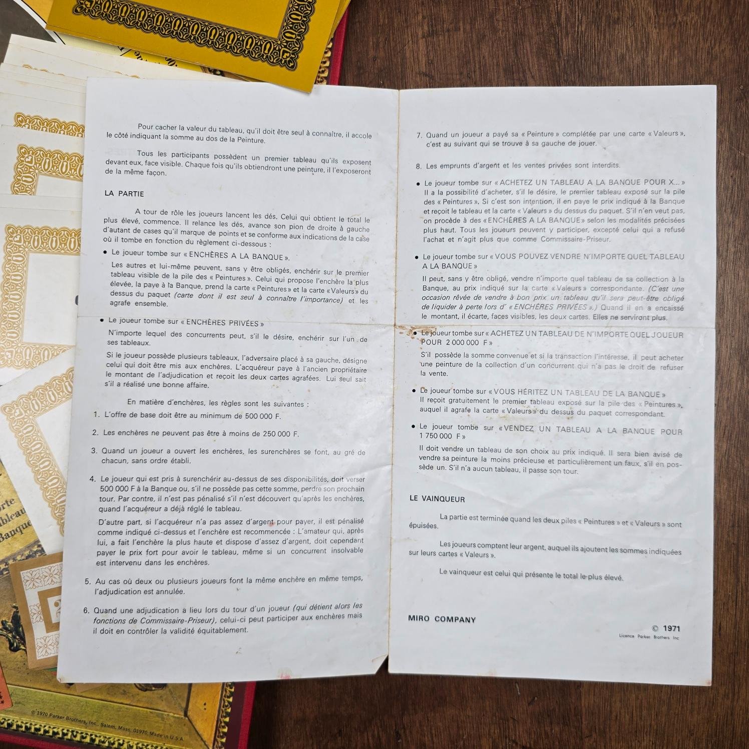Notice d’origine du jeu Chefs-d’œuvre ouverte sur ses pages intérieures