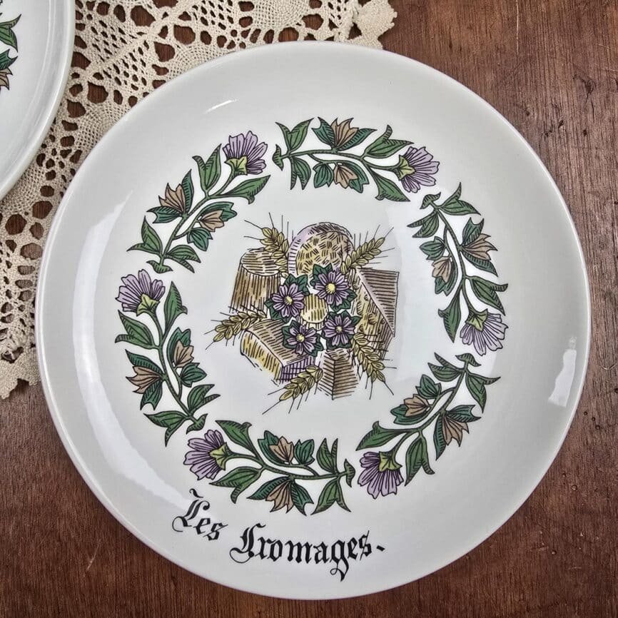 duo assiettes fromage gien decor floral violet vintage