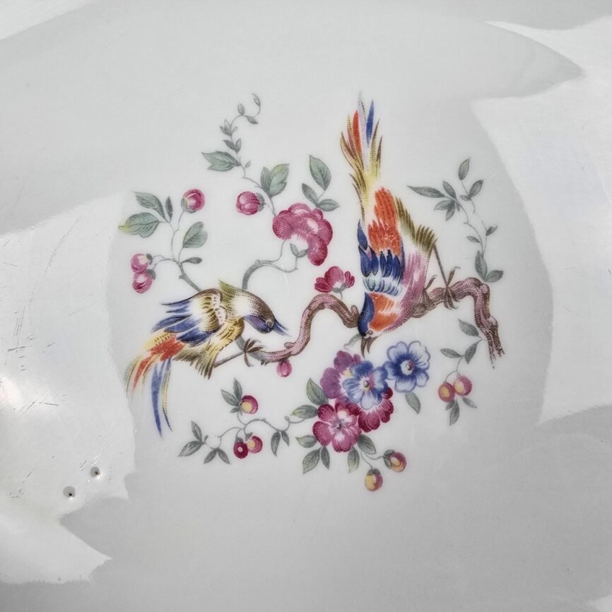 plat ovale en porcelaine vierzon oiseaux fleurs dores vintage