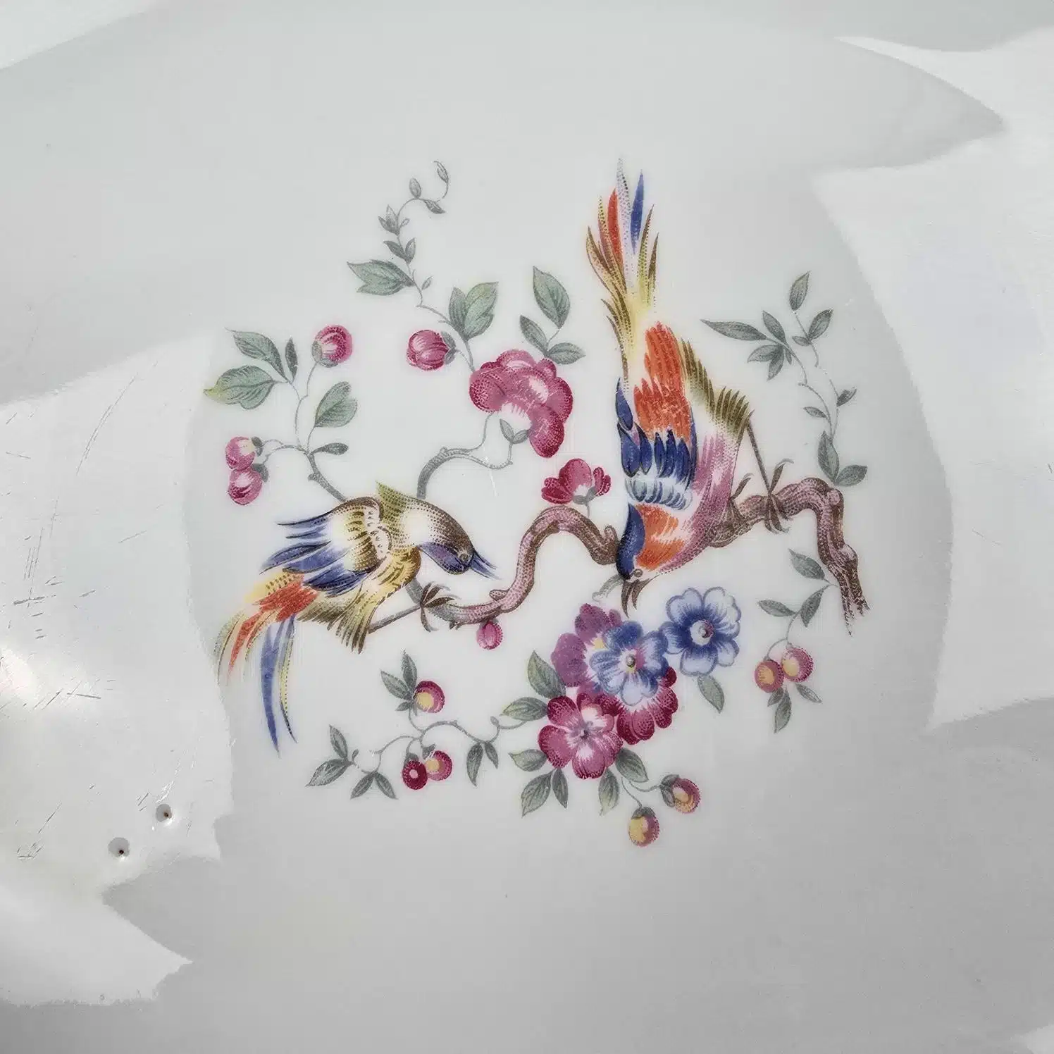 plat ovale en porcelaine vierzon oiseaux fleurs dores vintage