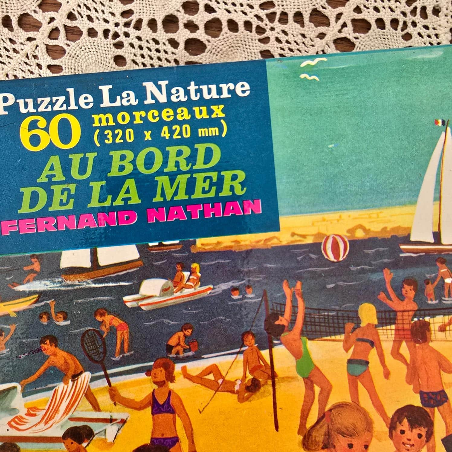 Étiquette de la boîte du puzzle La Nature Au bord de la mer, 60 morceaux, Fernand Nathan