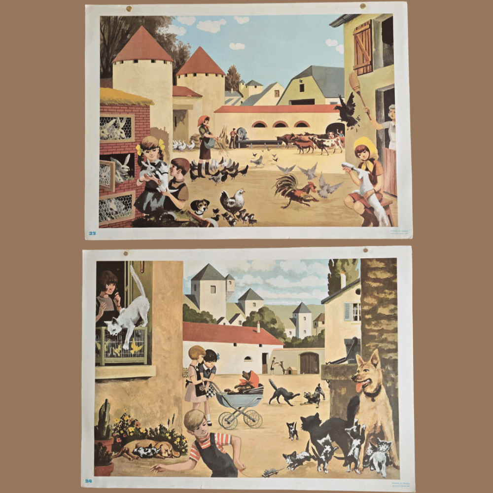 affiche scolaire fernand nathan ferme animaux vintage ancienne
