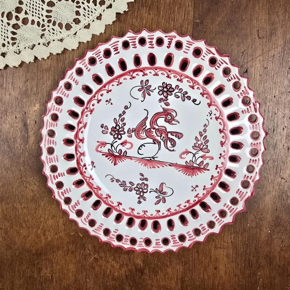 assiette martres tolosa coq rouge fait main artisan vintage