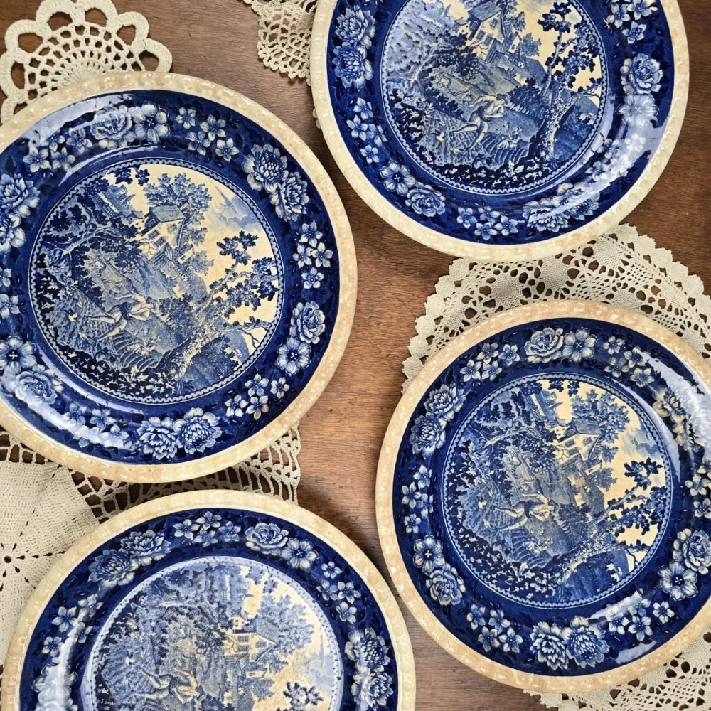 Lot de 4 assiettes Villeroy & Boch Rusticana – Faïence fine bleue, ambiance vintage