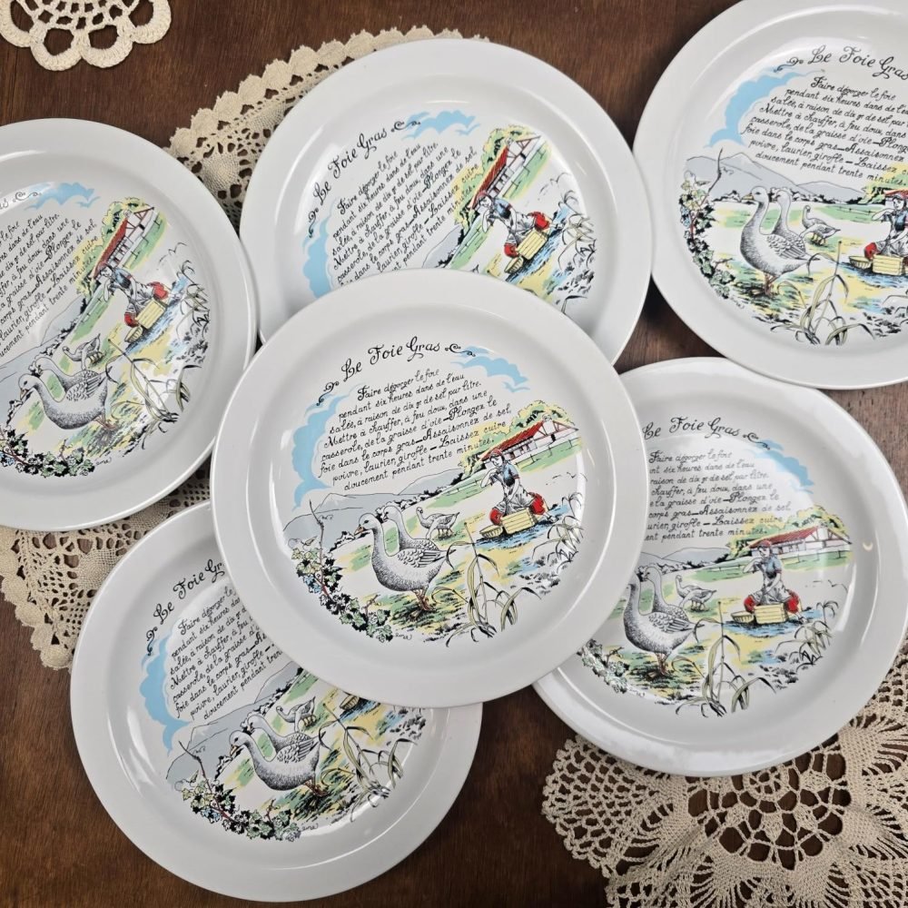 assiettes foie gras revol porcelaine recette illustree vintage