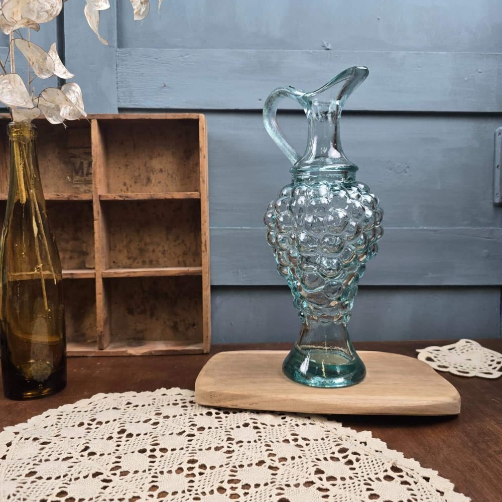 Bouteille raisin verre vintage – Carafe ou soliflore vert bleuté, ambiance vintage