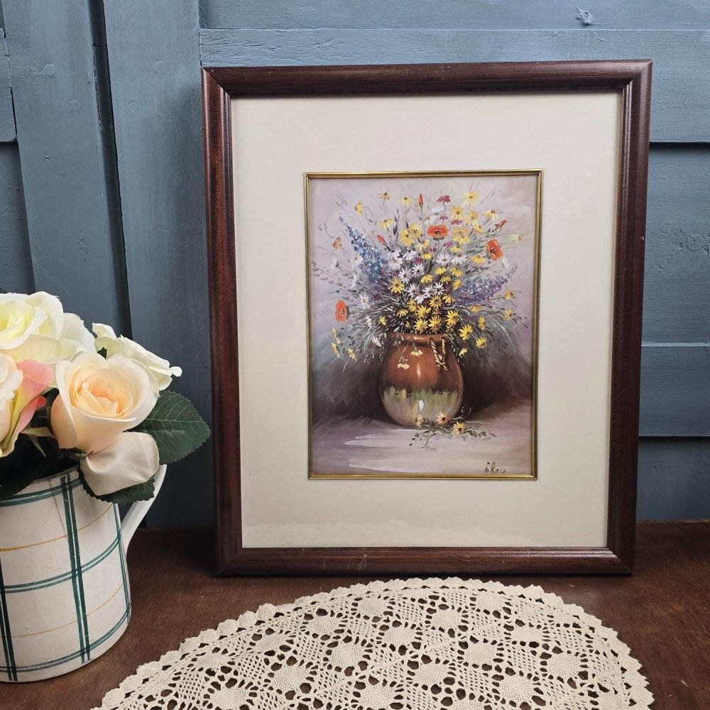 cadre bouquet fleurs roca impression dans ambiance vintage