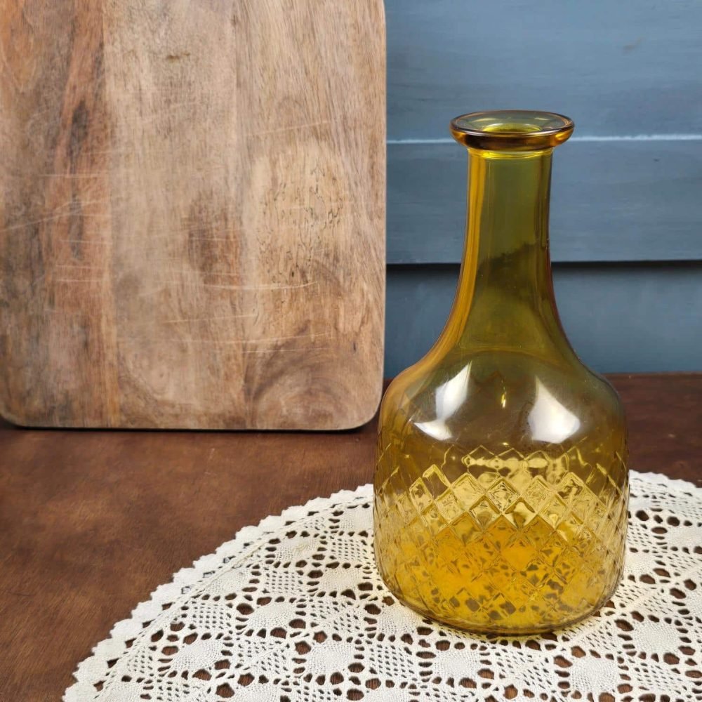 carafe soliflore ambre verre losange vintage retro
