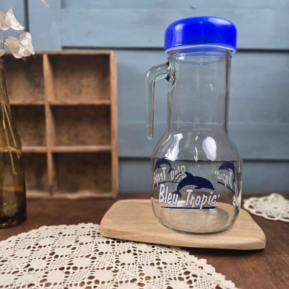 Grande carafe vintage Bleu Tropic, ambiance bar et bistro, ambiance vintage