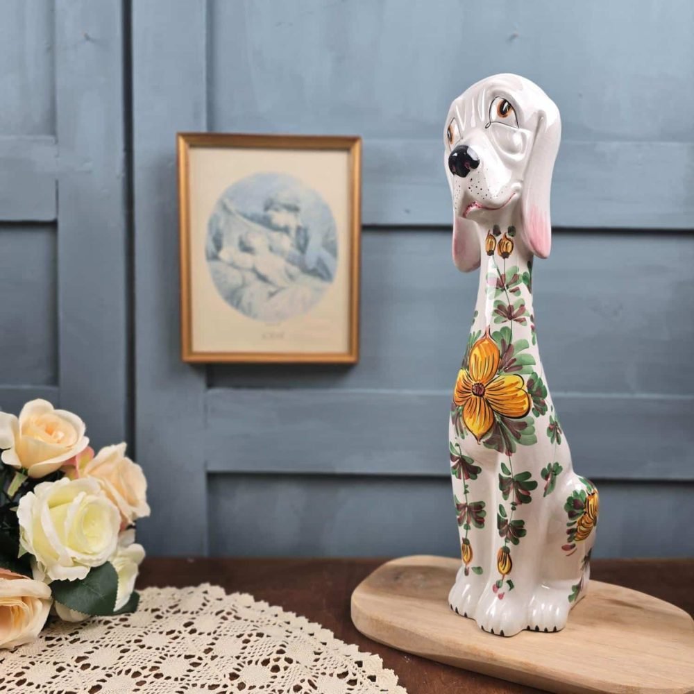 Adorable grand chien kitsch italien en céramique, ambiance vintage