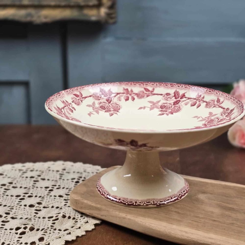 compotier terre fer hbcie roses bordeaux ancien patine vaisselle