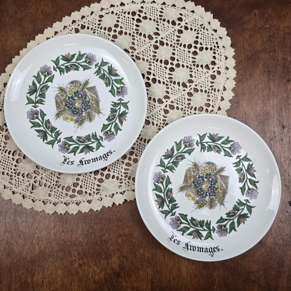 duo assiettes fromage gien decor floral violet vintage