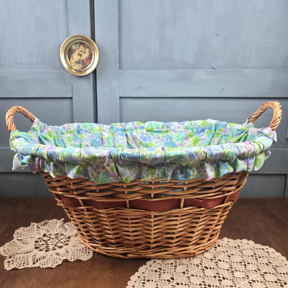 panier couffin osier tissu vintage