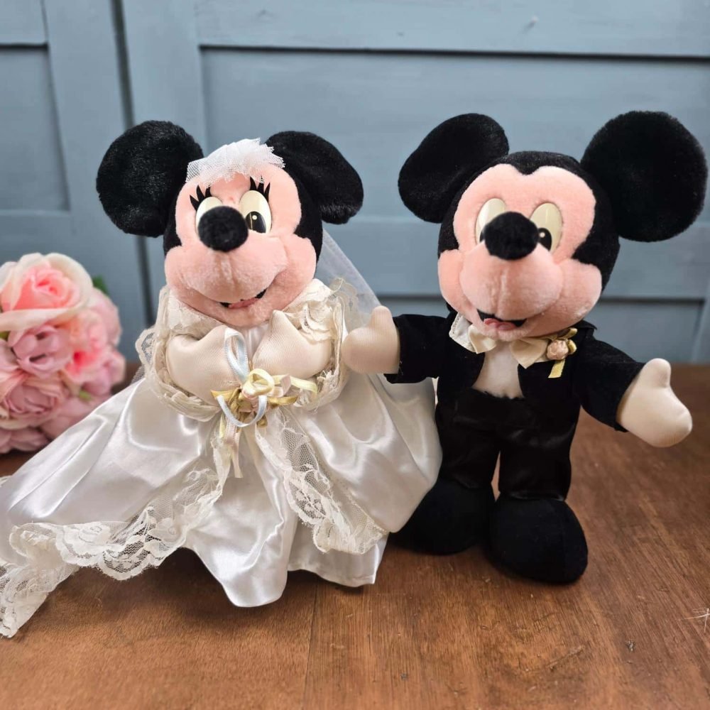 Peluches Mickey & Minnie mariés, Disneyland Paris vintage années 90