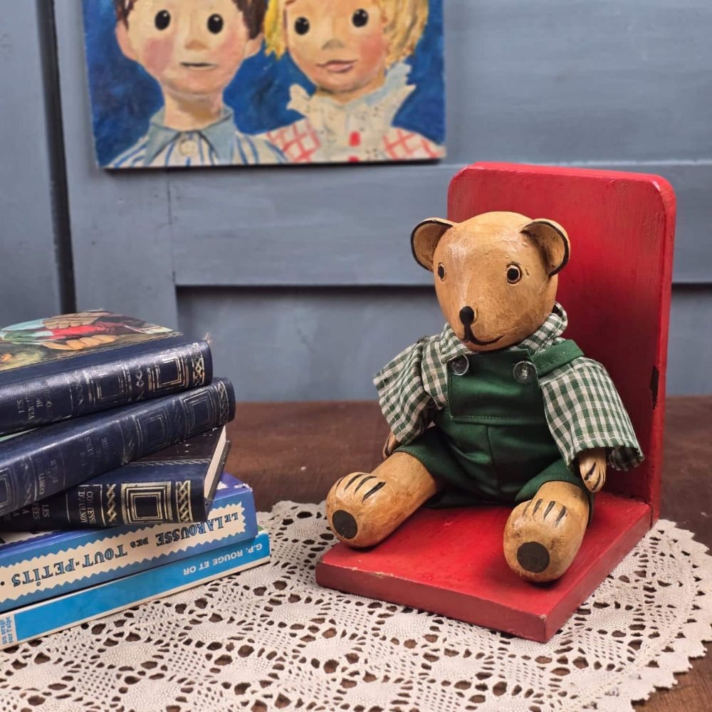 serre livres ourson bois vintage deco enfant retro