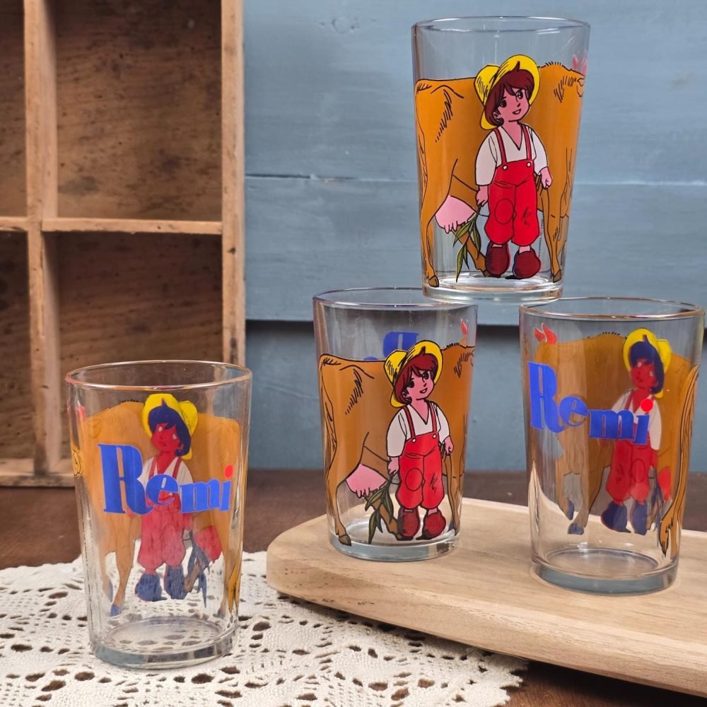 Lot de 4 verres Rémi sans famille vintage – Dessin animé culte années 80, vue rapprochée